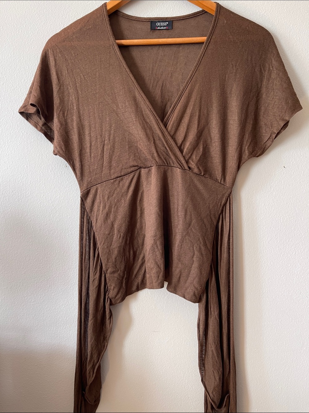 GUESS Y2K Brown Draped Wrap-Front Top